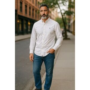 Polo Ralph Lauren Mens 100% Linen Shirt White Long Sleeve Size X-largeCustom Fit